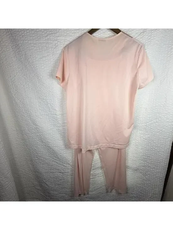 Vintage 60s Vanity Fair Satin Pajama Set Button Down Top And Cropped Pants Large - Picture 7 of 9